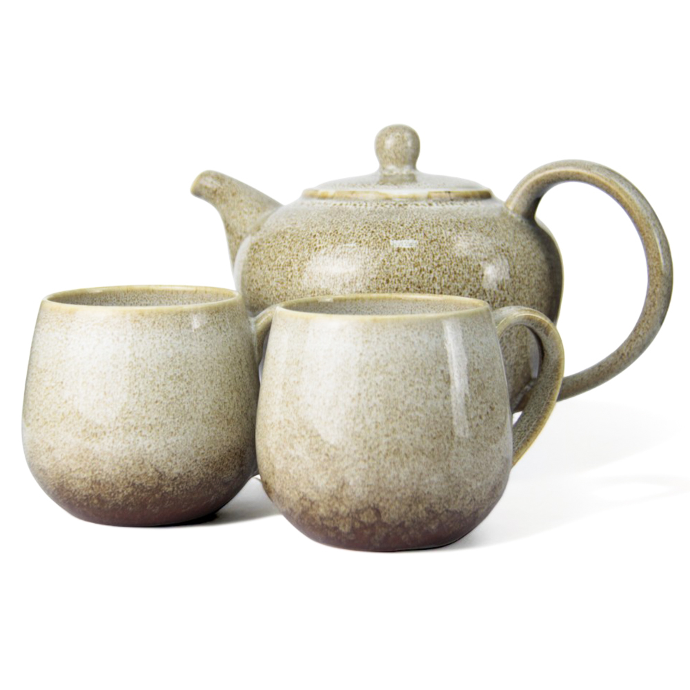 Porcelain BTQ Enus Teapot w/ 2 cups 1.2L, White