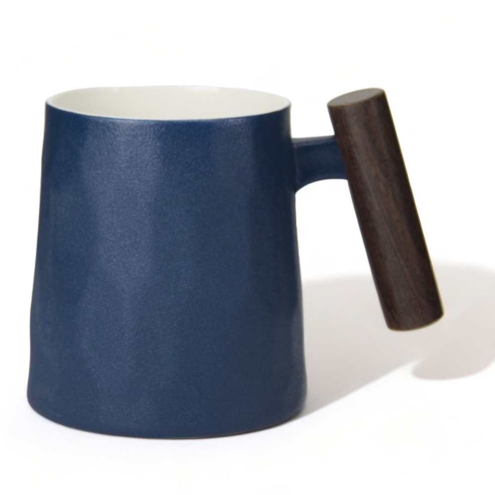 Porcelain Mug w/ Rosewood handle, 400ml, Dark blue