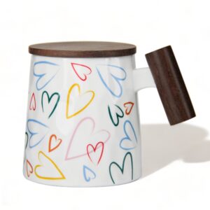 Porcelain Mug w/ Rosewood handle & lid, 400ml, Heart