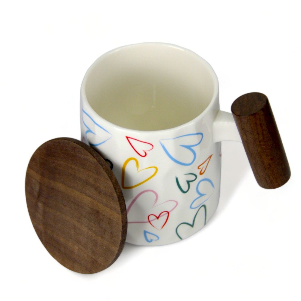 Porcelain Mug w/ Rosewood handle & lid, 400ml, Heart - Image 2