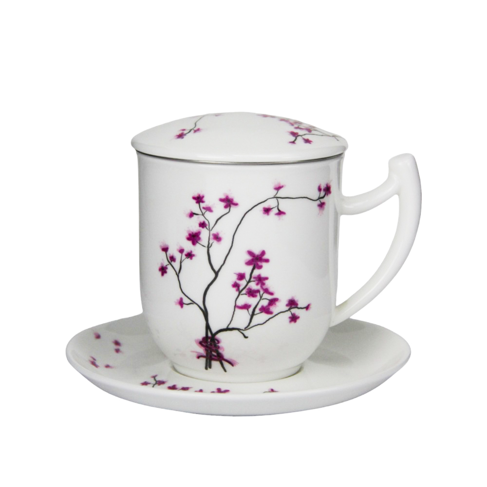 Cherry Blossom 4pc Mug, stainless steel filter