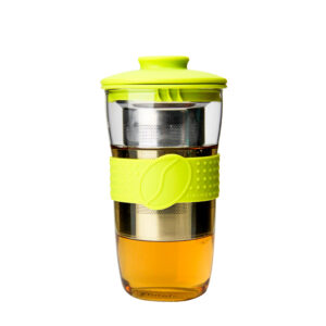 Mug Glass W/Green Lid 430ml