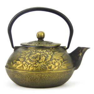 Cast Iron Teapot,( Flower Gold), 0.8L