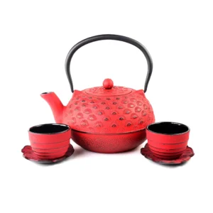Cast Iron Teapot Set 1.8 L W/ 2 Cups (Red)