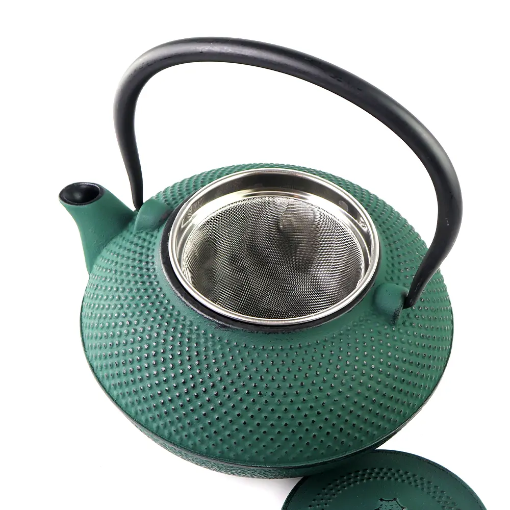 Cast Iron Teapot Set 1.4 L w/ 4 (flower) cups, green - Image 3