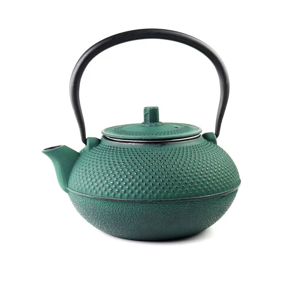 Cast Iron Teapot Set 1.4 L w/ 4 (flower) cups, green - Image 2